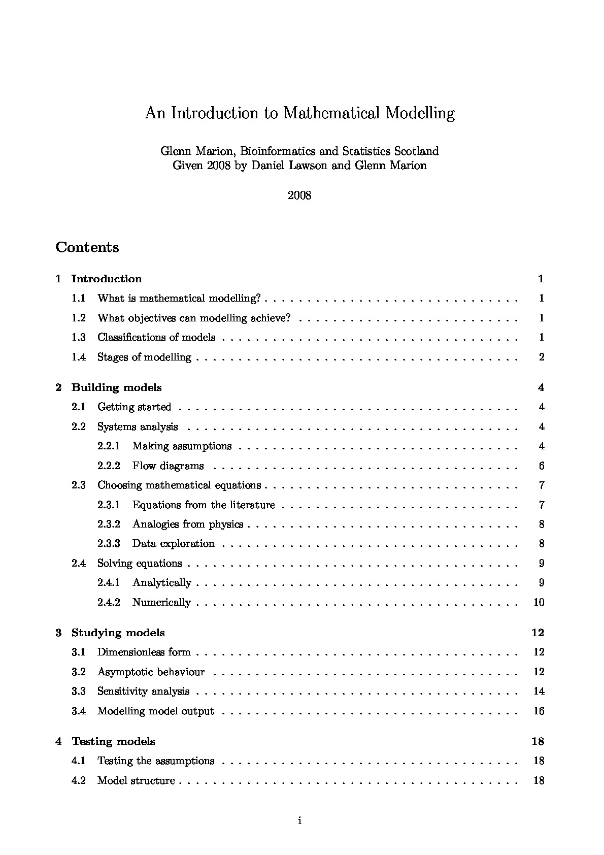 An Introduction to Mathematical Modelling – Bioinformatics