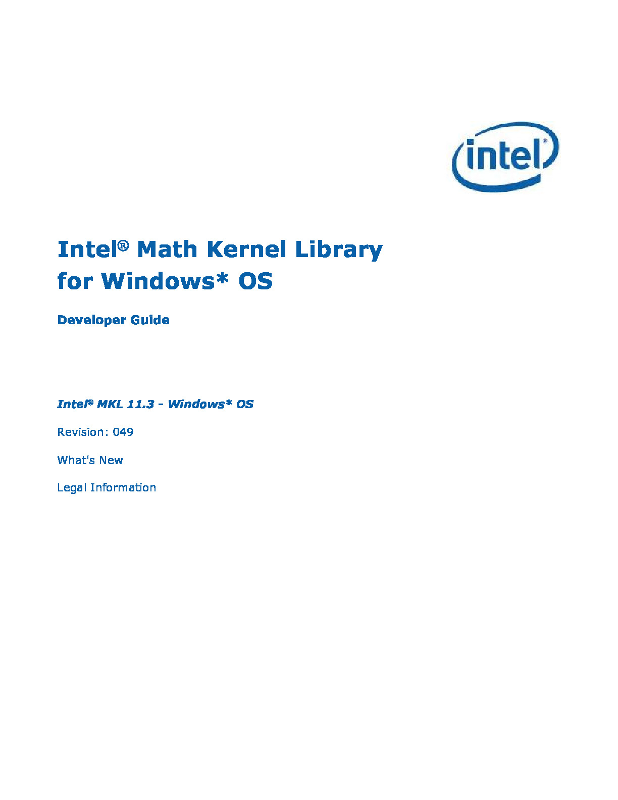 Intel Math Kernel Library for Windows OS
