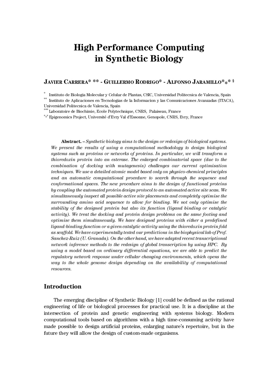 High Performance Computing in Synthetic Biology