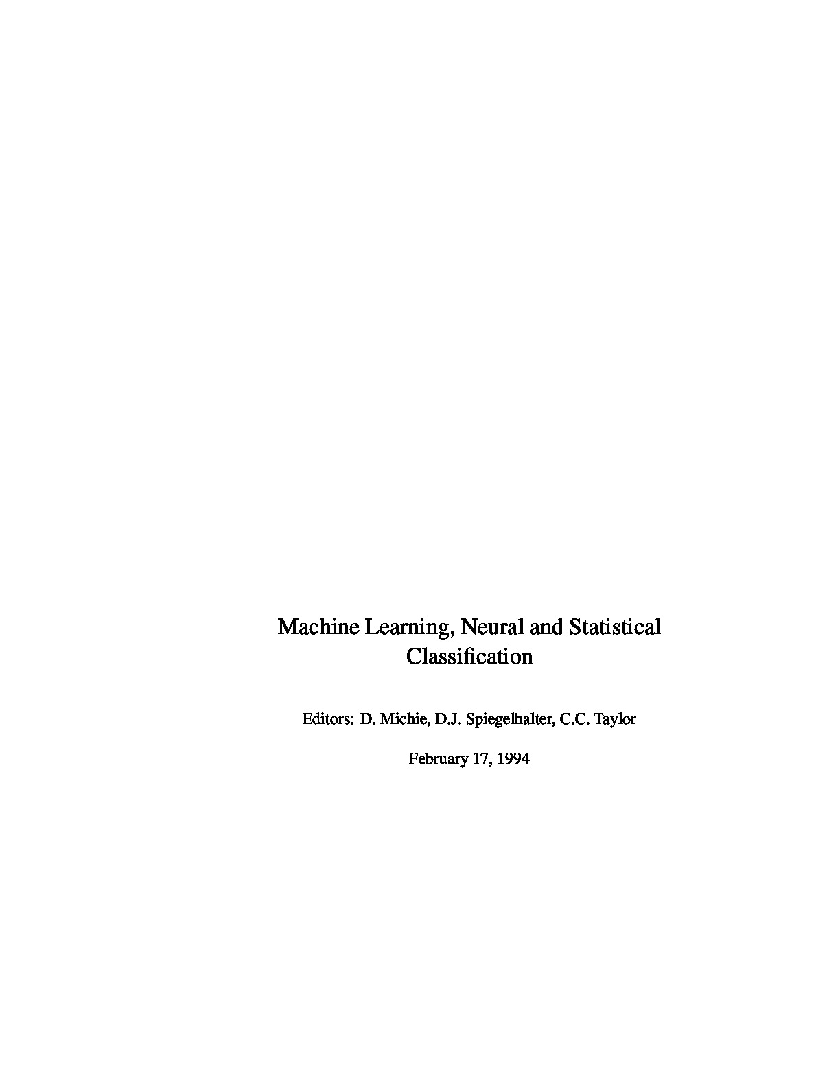 Machine Learning Neural and Statistical Classification