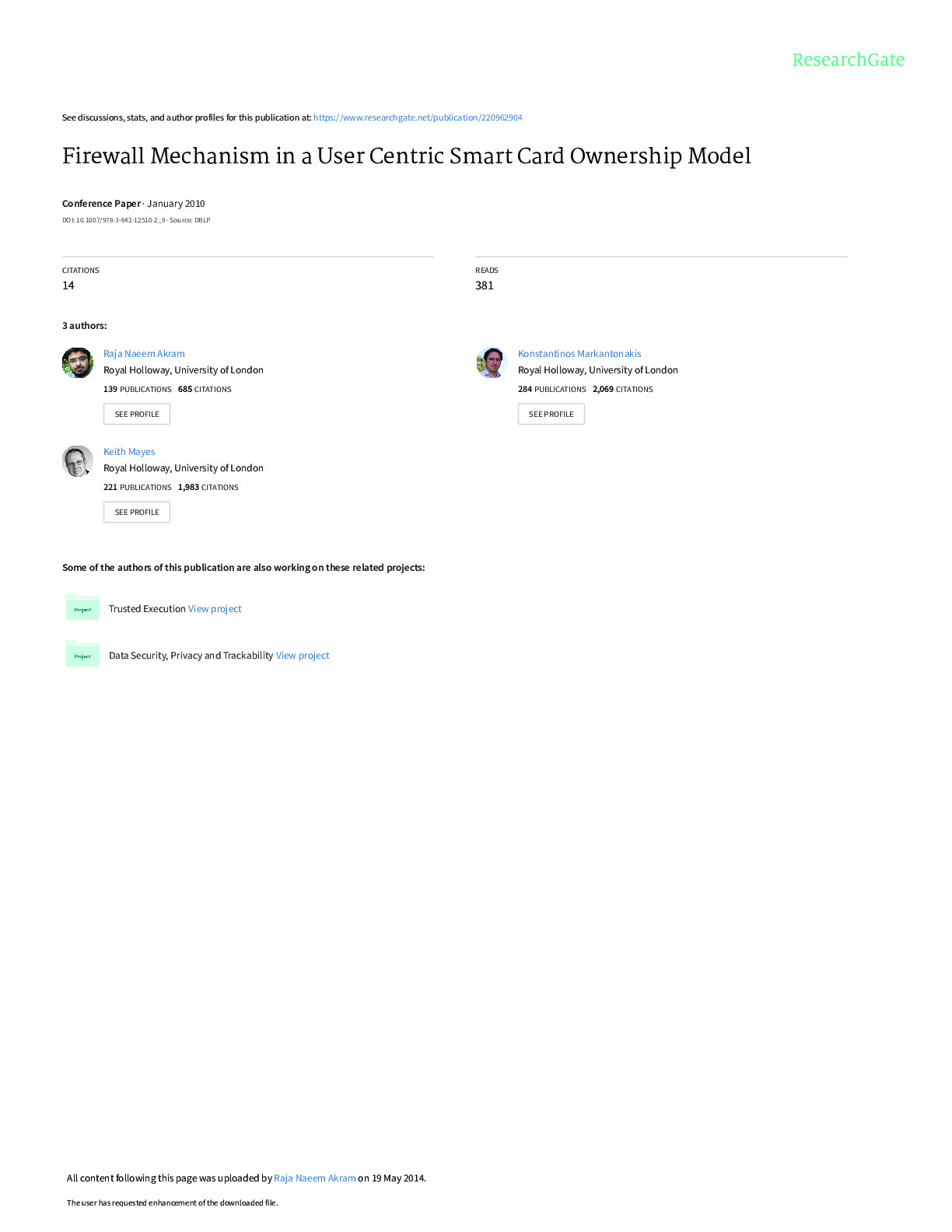 Firewall Mechanism in a User Centric Smart Card Ownership Model