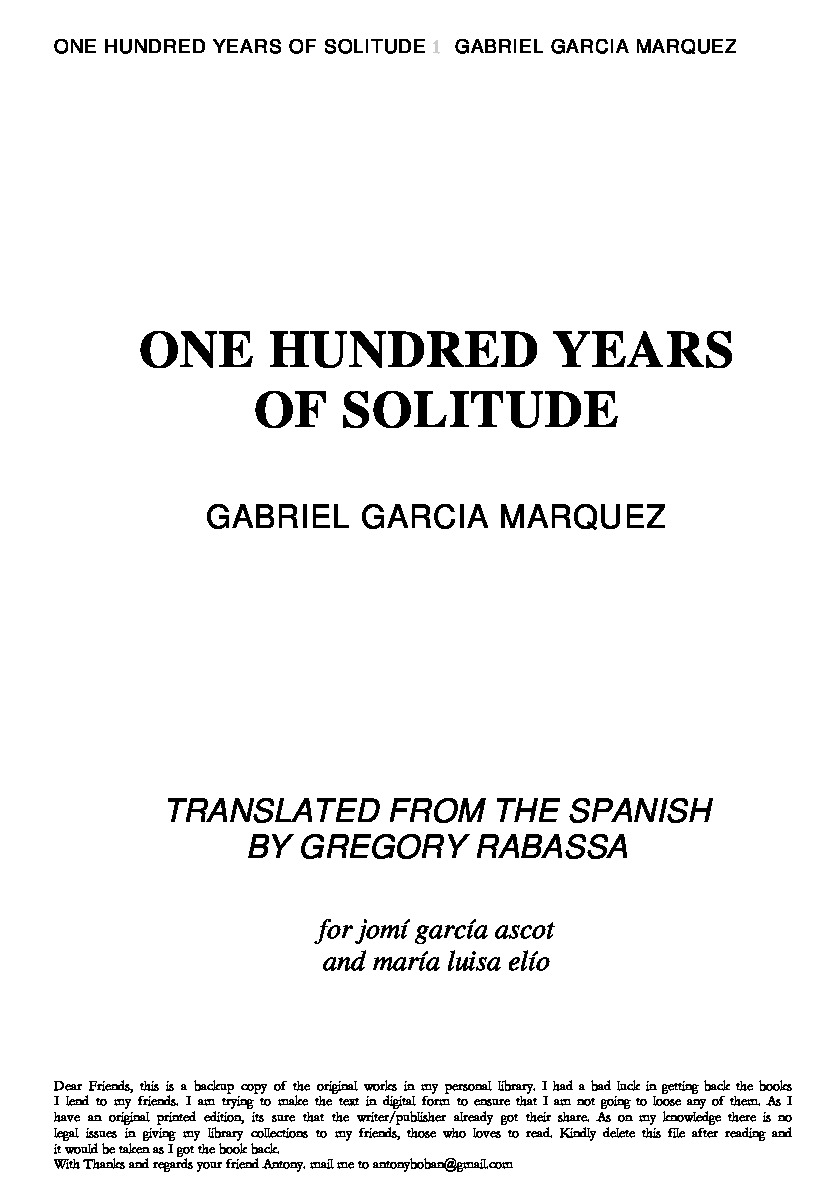 ONE HUNDRED YEARS OF SOLITUDE-MARQUEZ