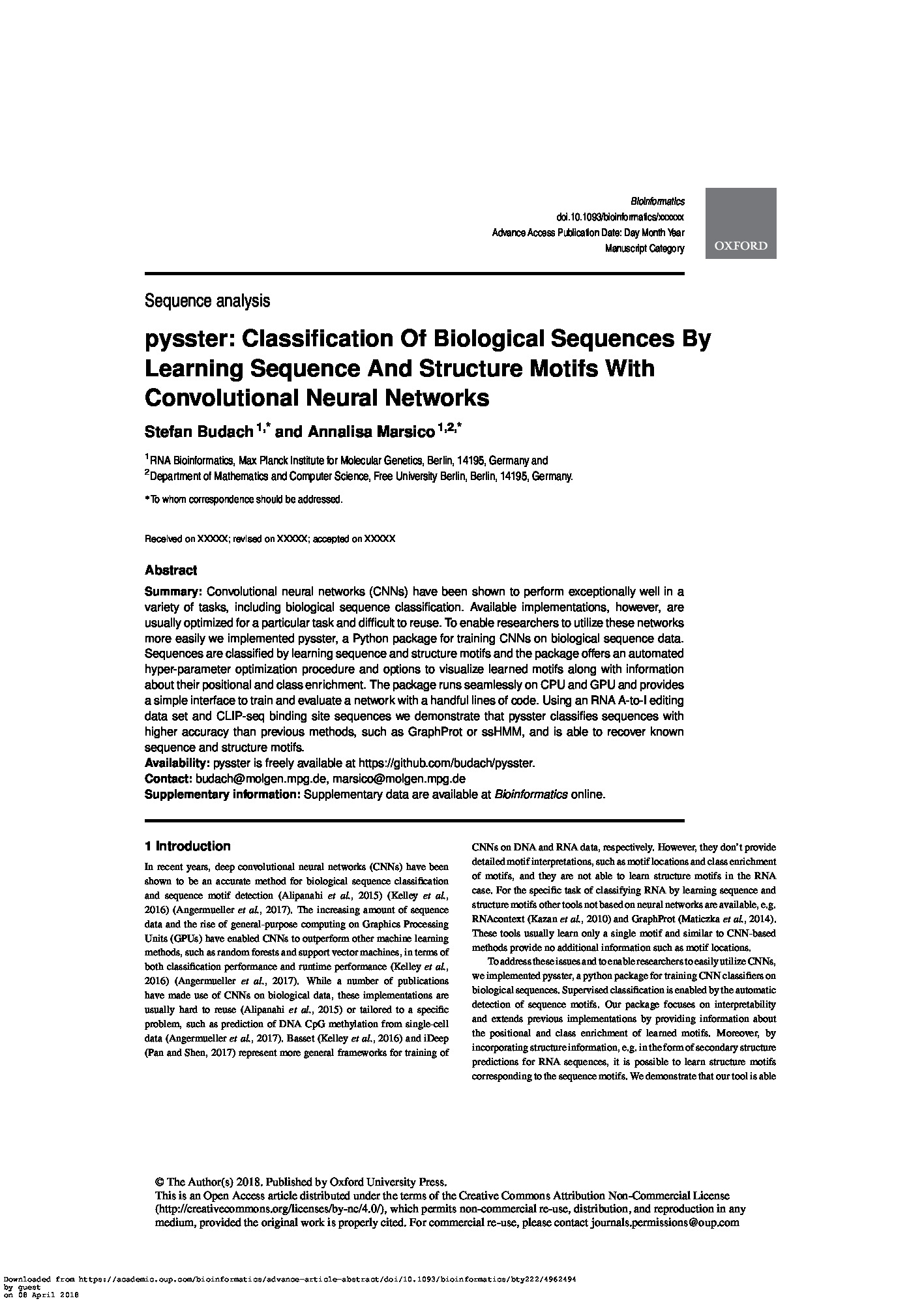 pysster – Classification Of Biological Sequences By Learning Sequence And Structure Motifs With CNN