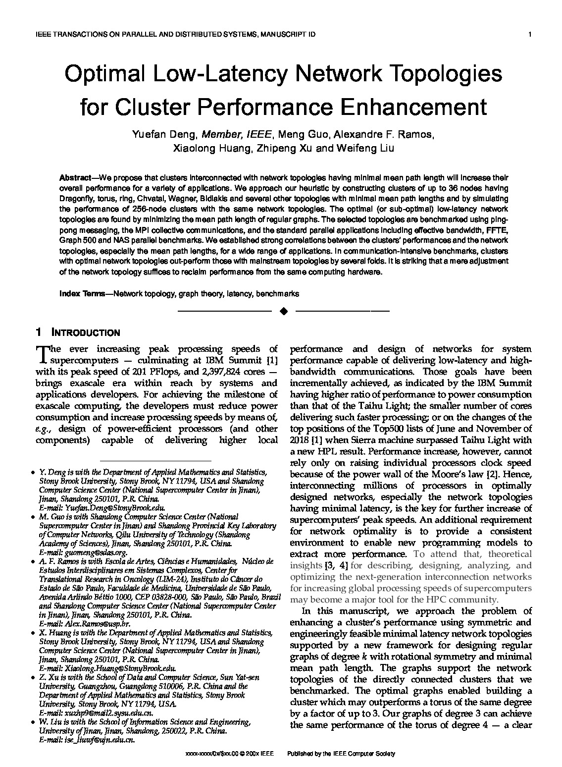 Optimal Low Latency Network Topologies for Cluster Performance Enhancement