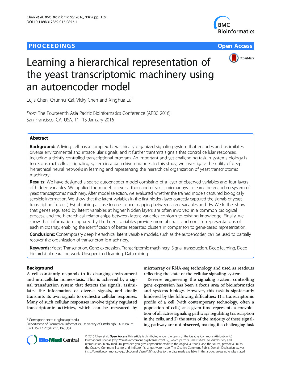 Learning a hierarchical representation of the yeast transcriptomic machinery using an autoencoder model