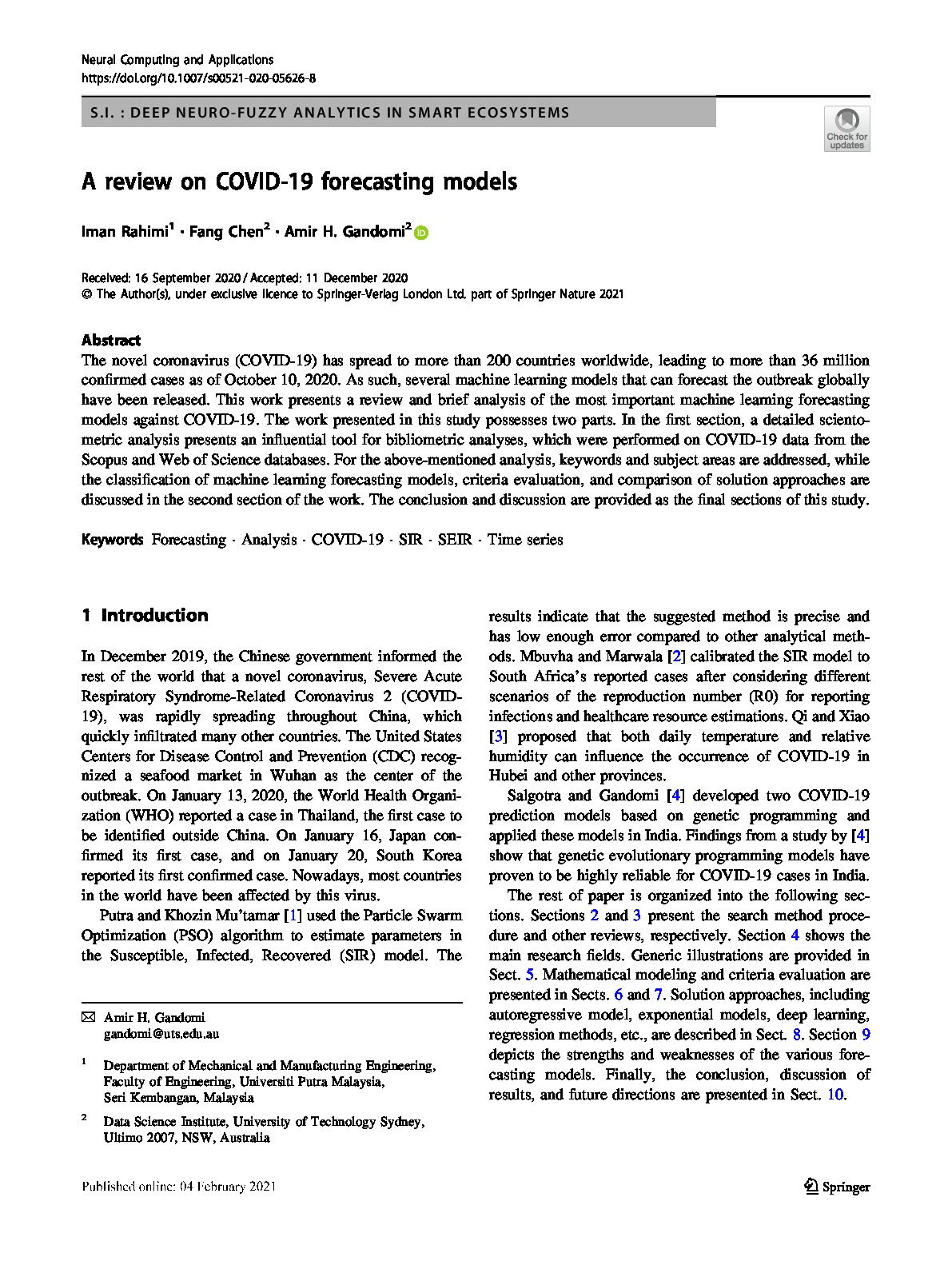 A review on COVID-19 forecasting models – 521_2020_Article_5626