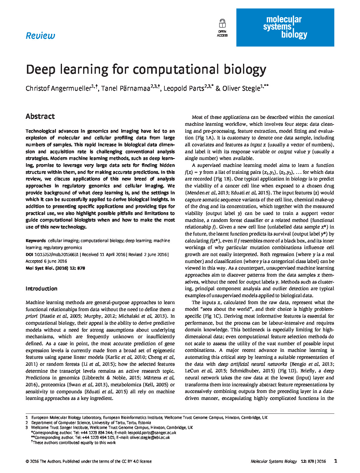 Deep learning for computational biology