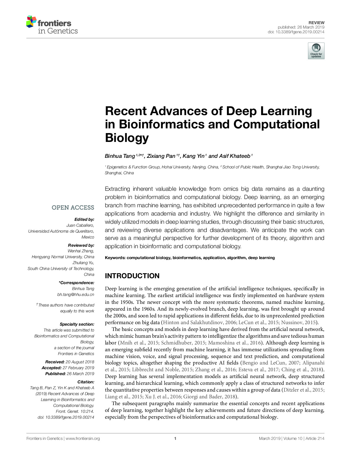 Recent Advances of Deep Learning in Bioinformatics and Comutational Biology