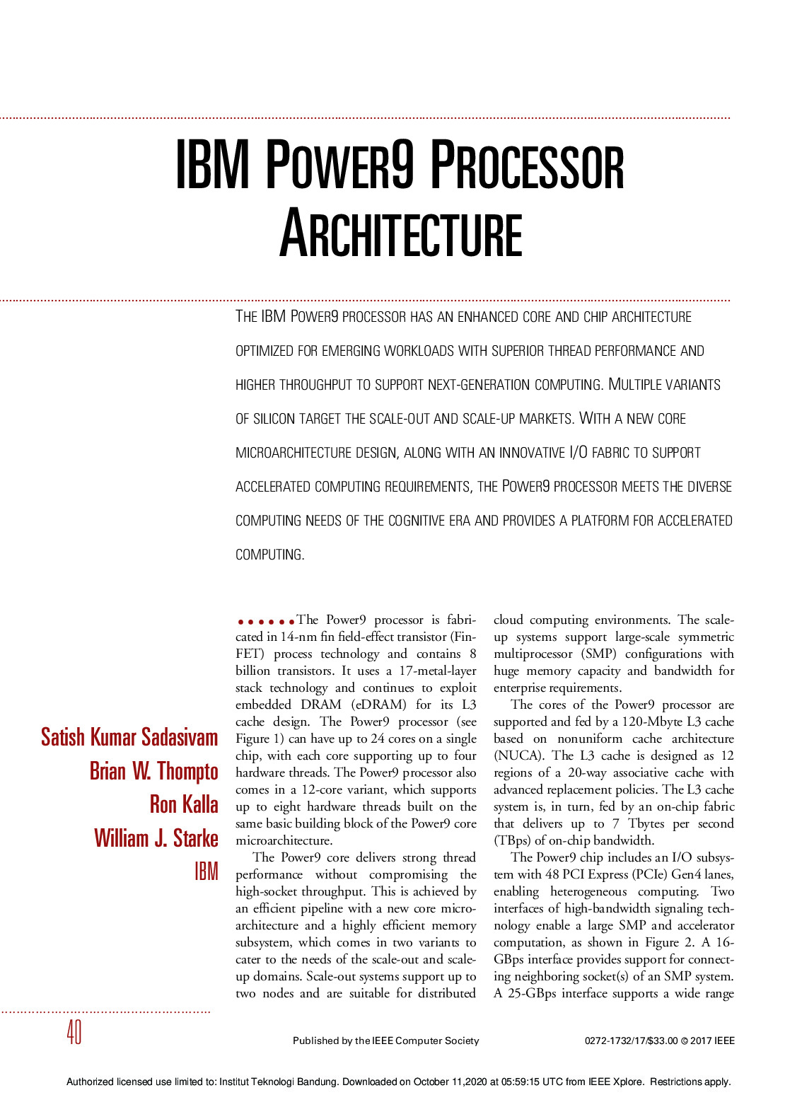 IBM Power9 Processor Architecture