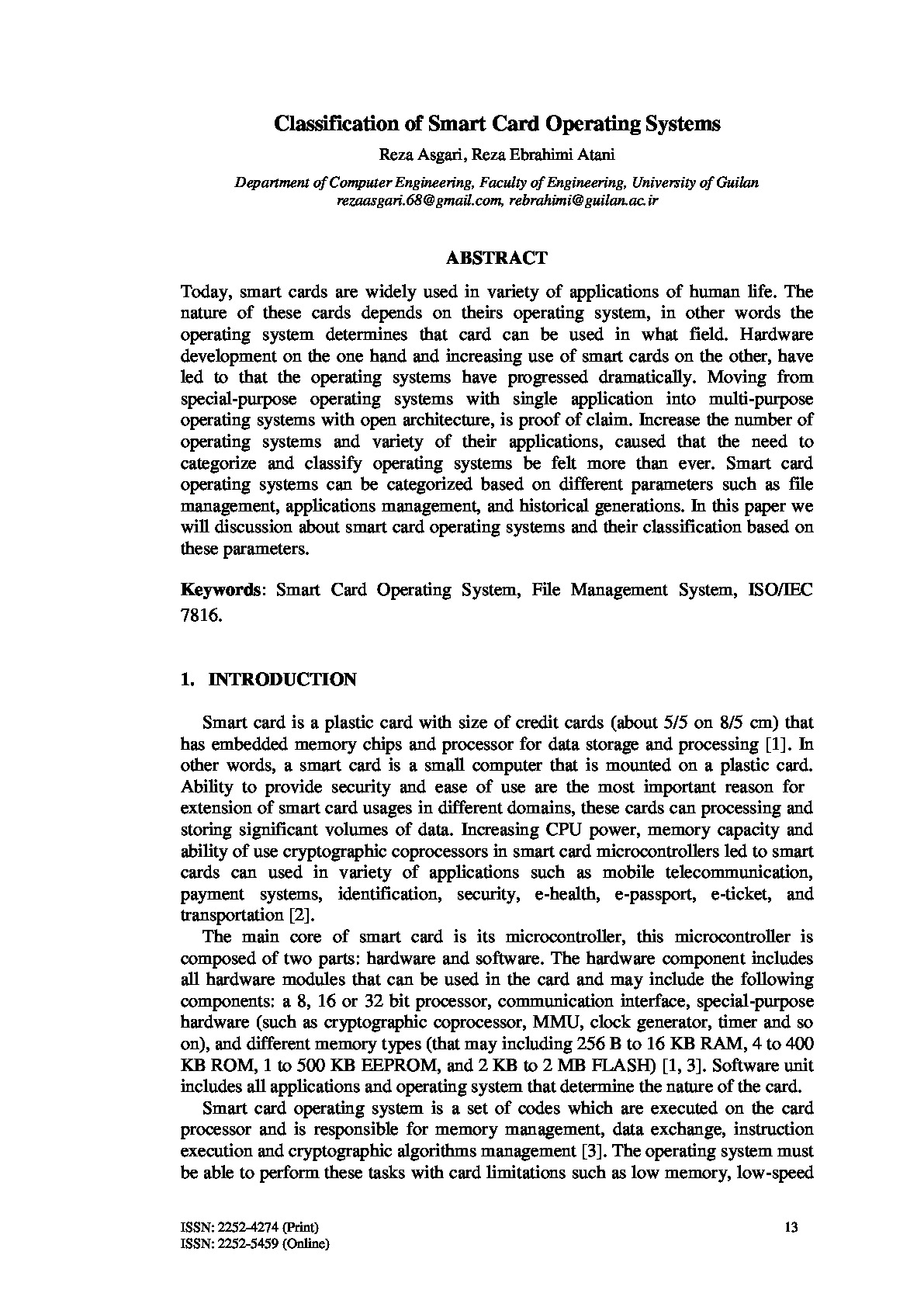 Classification of Smartcard OS