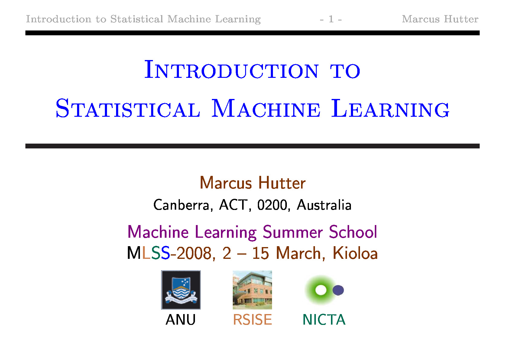 Introduction to Statistical Machine Learning