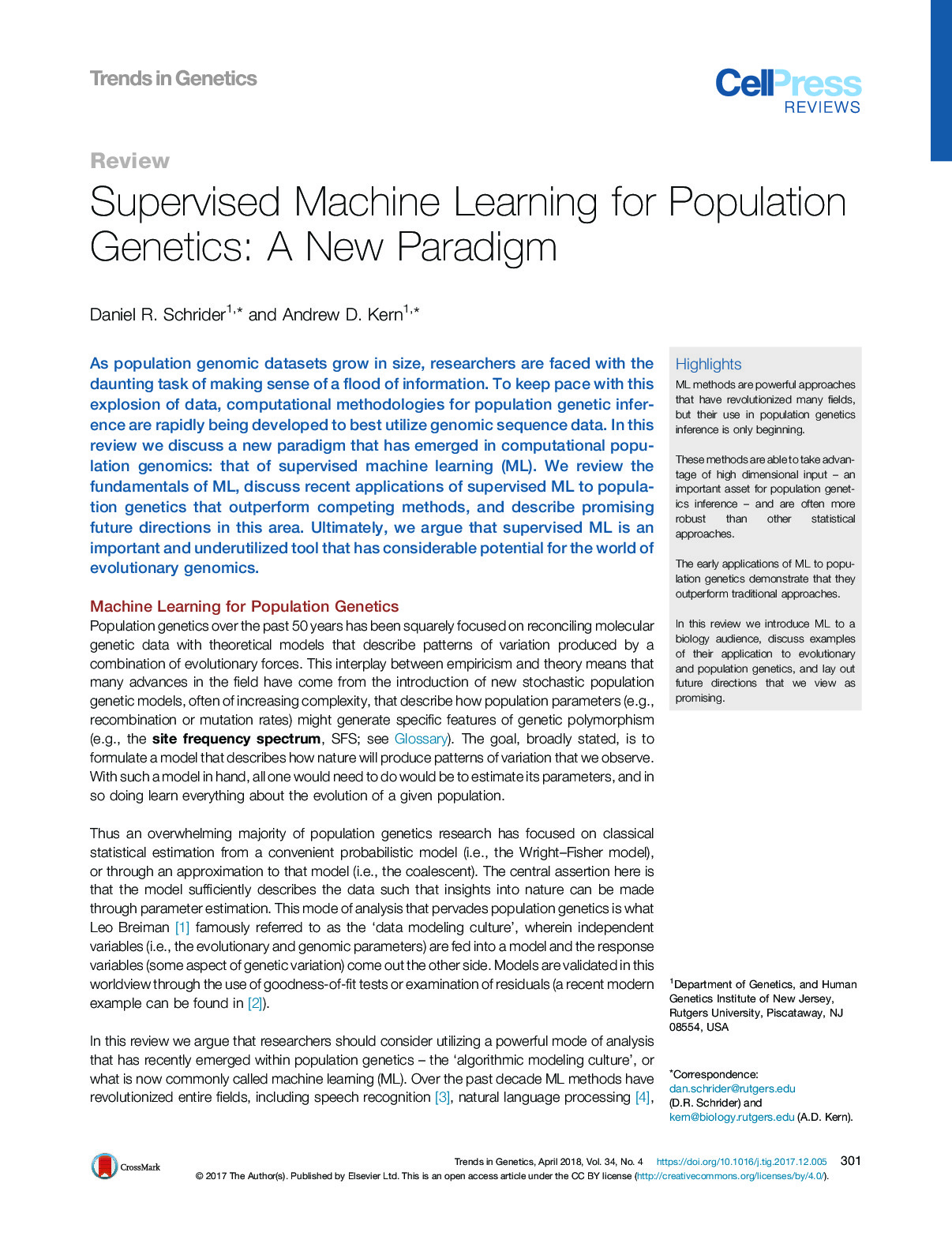 Supervised Machine Learning for Population Genetics – A New Paradigm