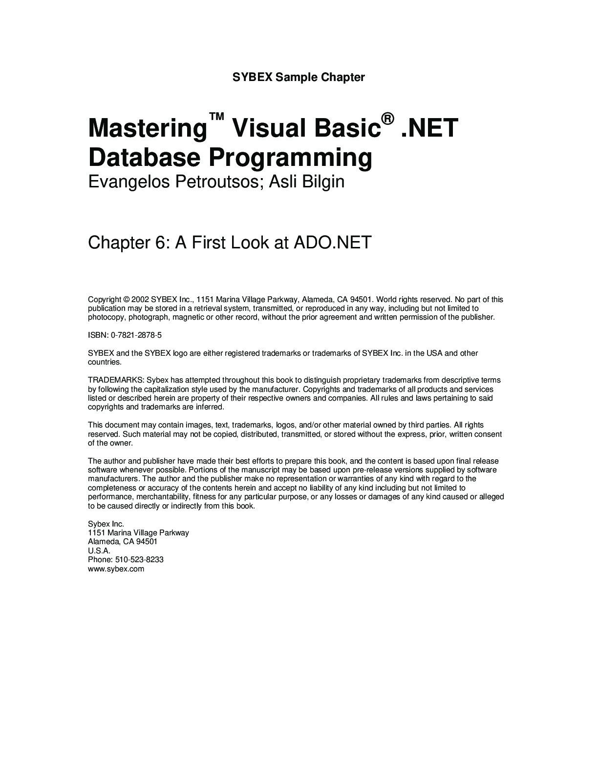 VB.NET Mastering vb.net database programming 2002