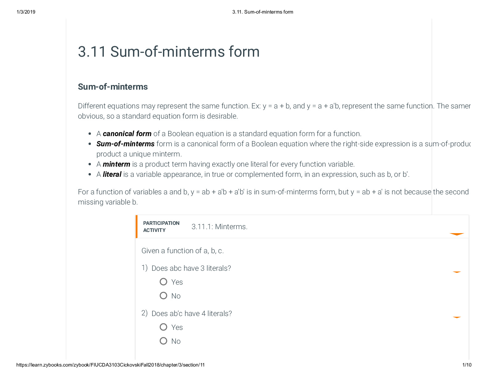 3.11. Sum-of-minterms form