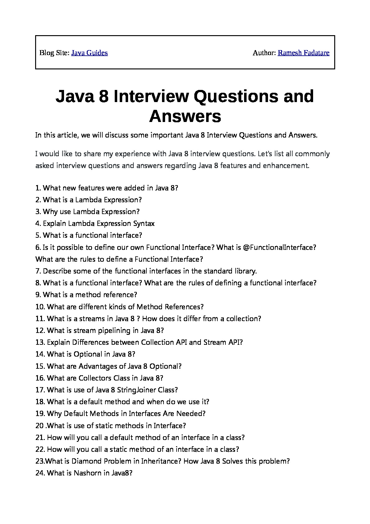 Java 8 Interview Questions and Answers