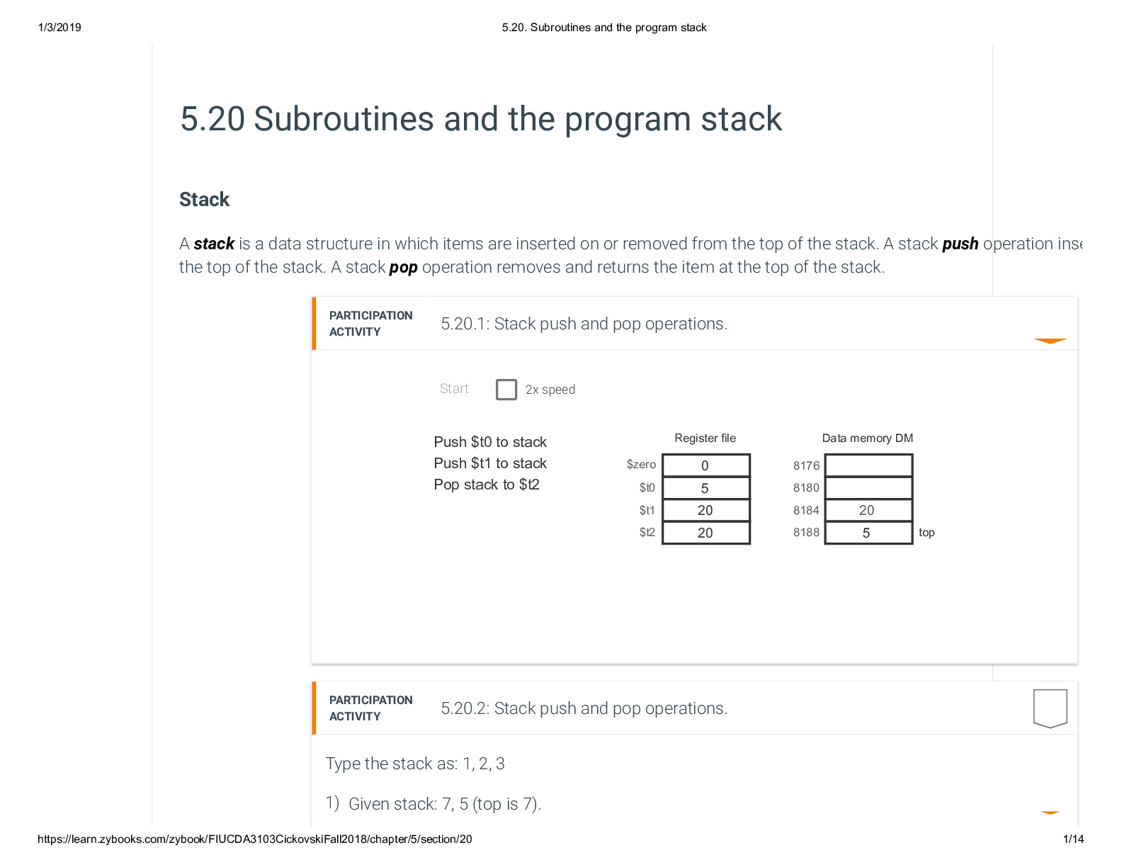 5.20. Subroutines and the program stack