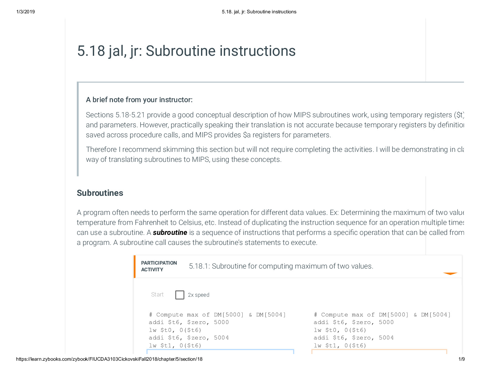 5.18. jal, jr_ Subroutine instructions