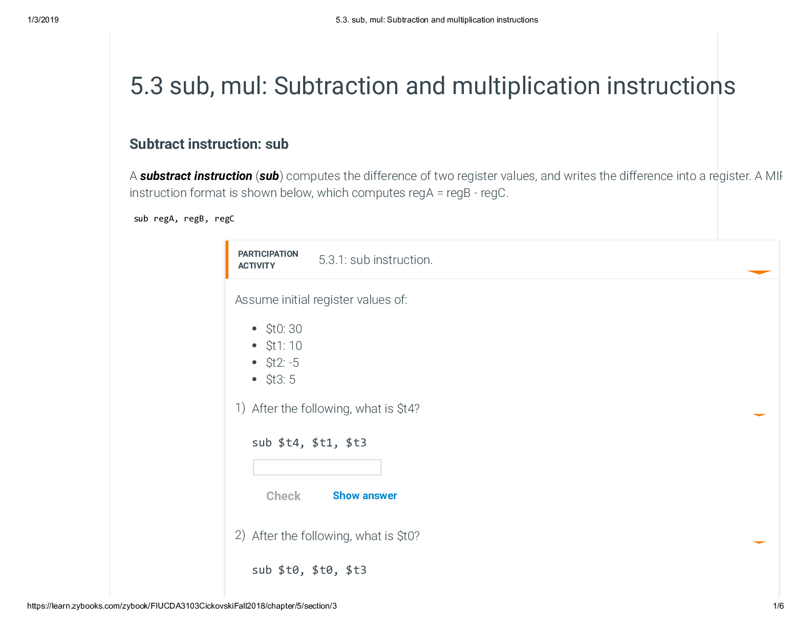 5.3. sub, mul_ Subtraction and multiplication instructions