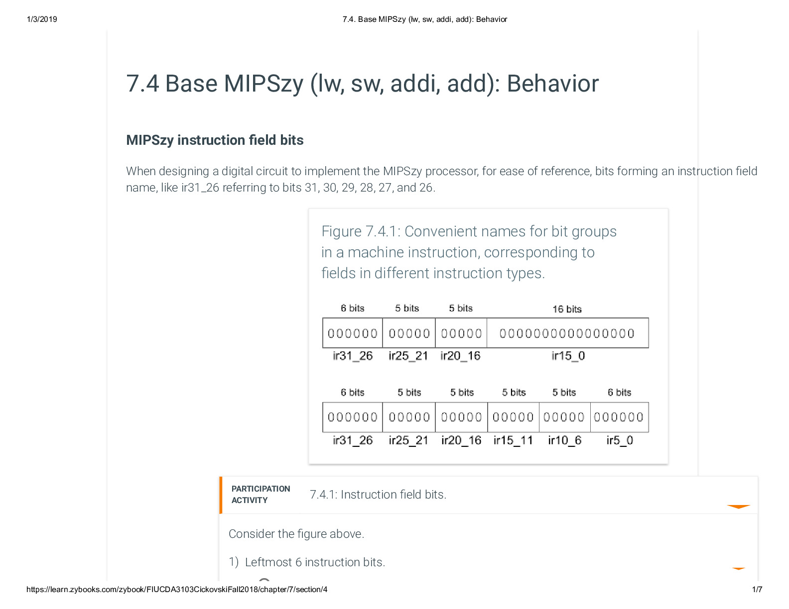 7.4. Base MIPSzy (lw, sw, addi, add)_ Behavior