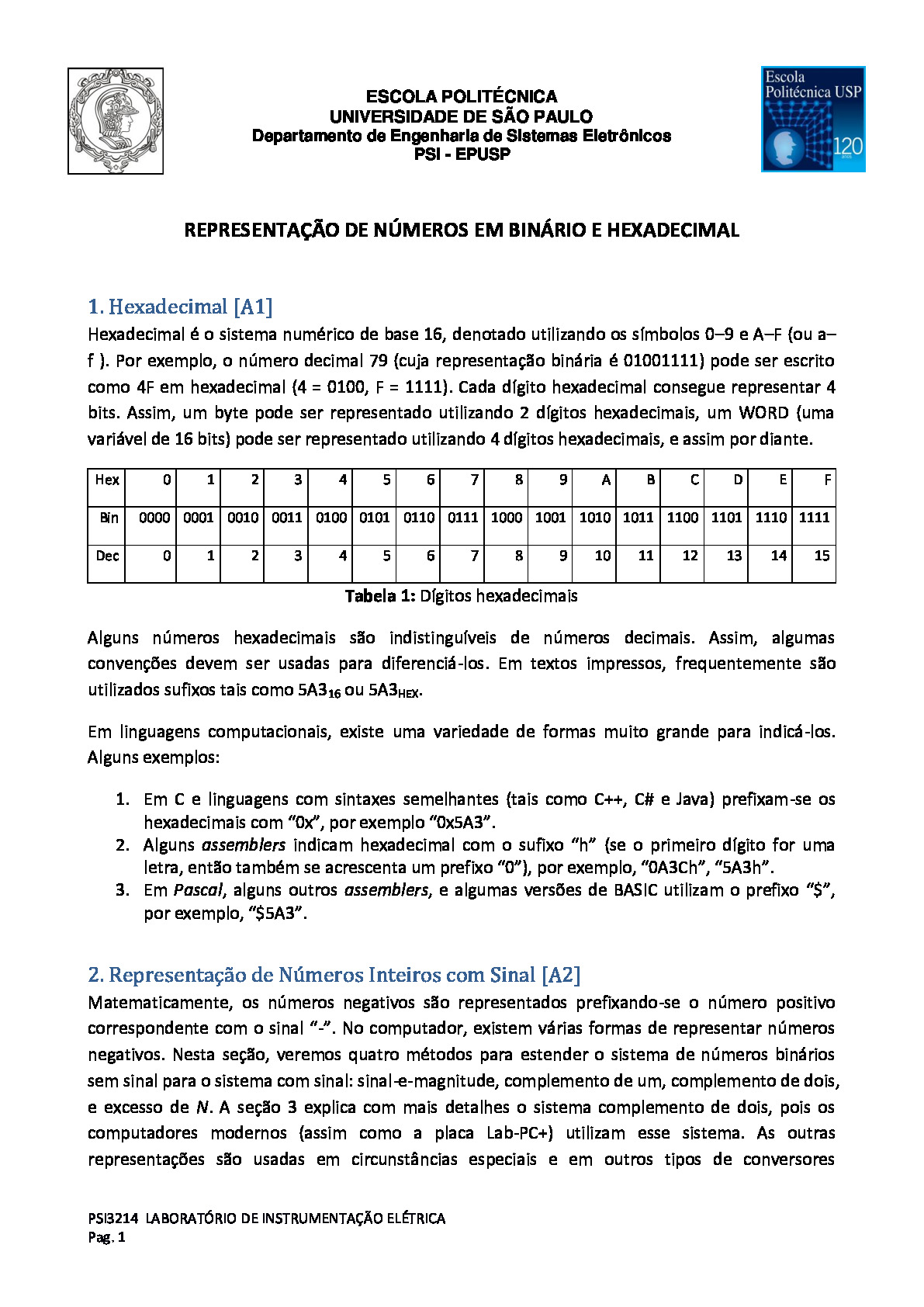 Representação de Números em Binário e Hexadecimal