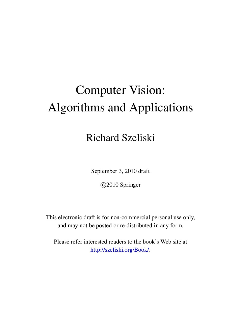 Computer VisionAlgorithms and Application Richard Szeliski