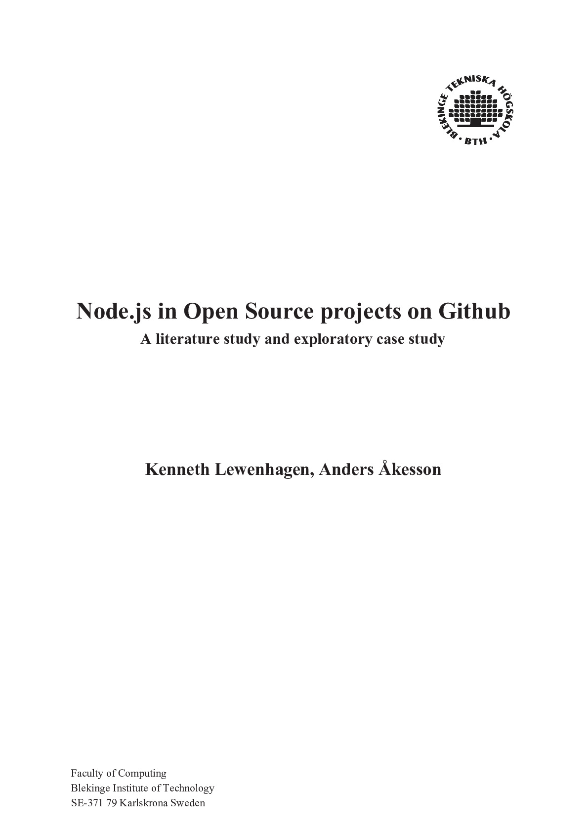 Kenneth Lewenhagen, Anders Åkesson – Node.js in Open Source projects on Github