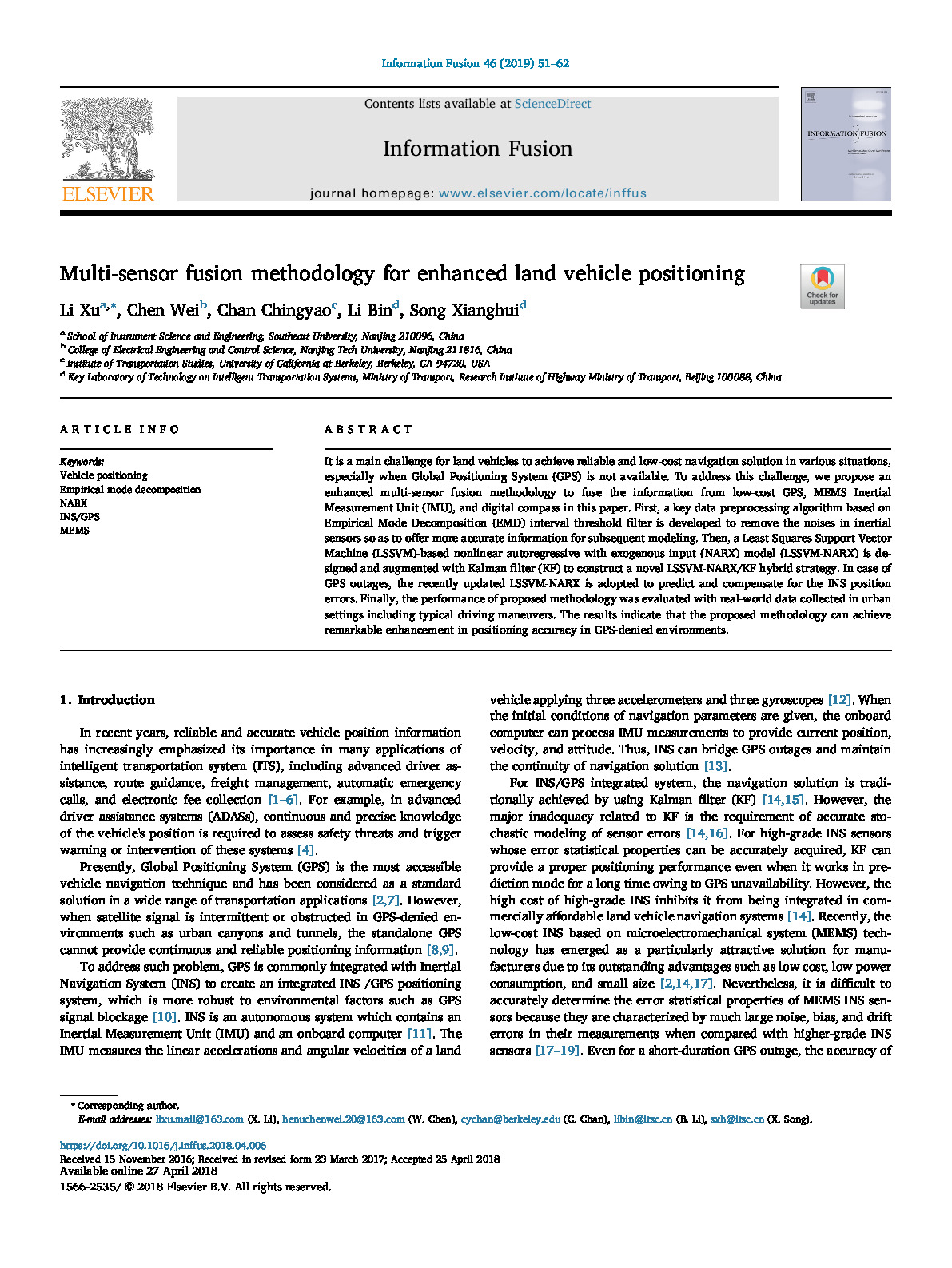 Multi-sensor fusion methodology for enhanced land vehicle positioning