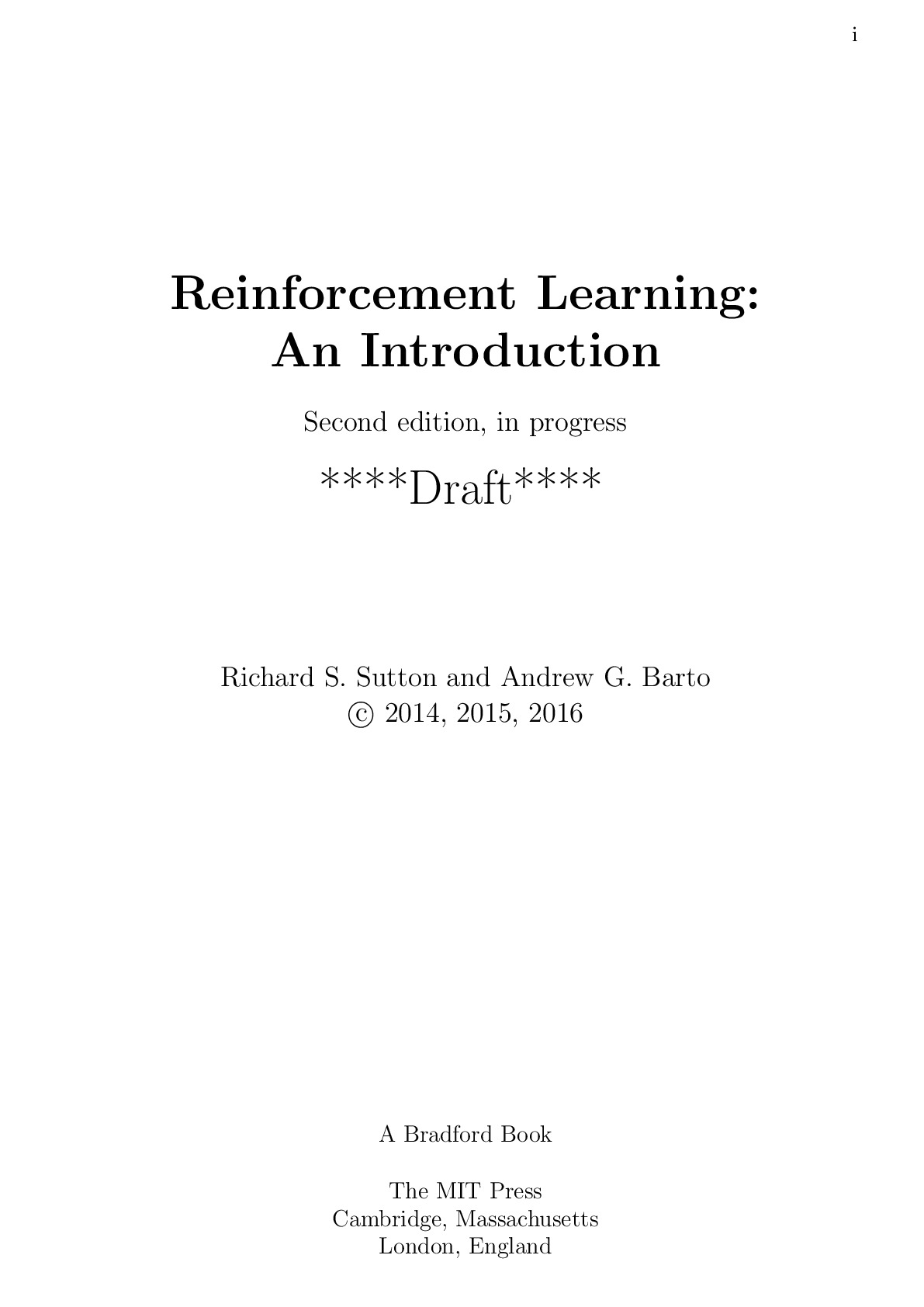 Reinforcement Learning An Introduction-2th Edition draft