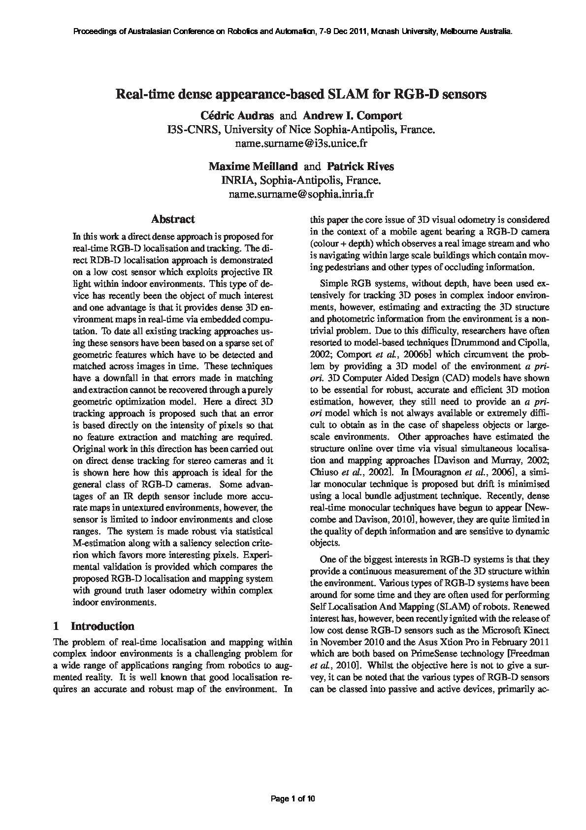 Real-time dense appearance-based SLAM for RGB-D sensors2011