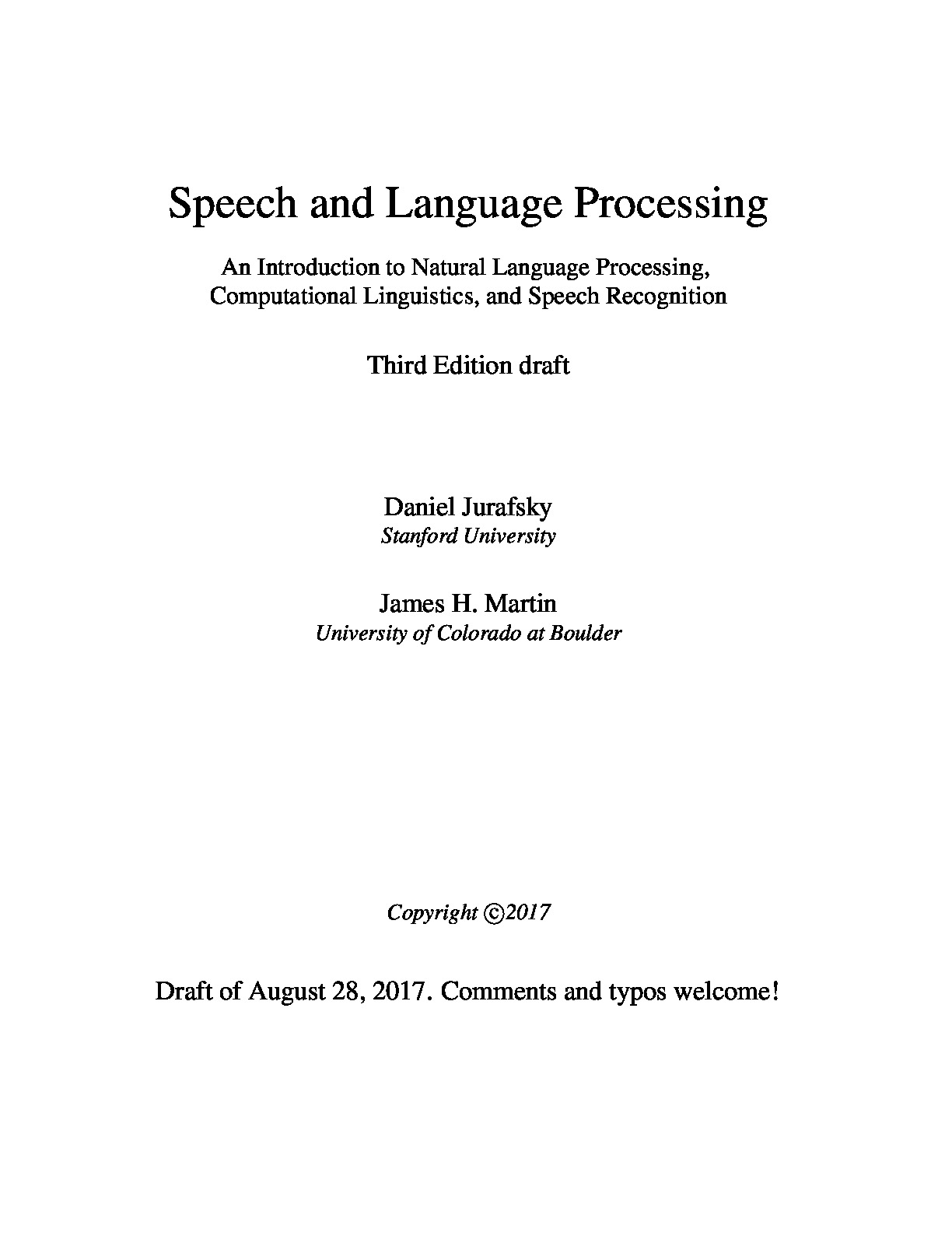 Speech and Language Processing-3th Edition draft