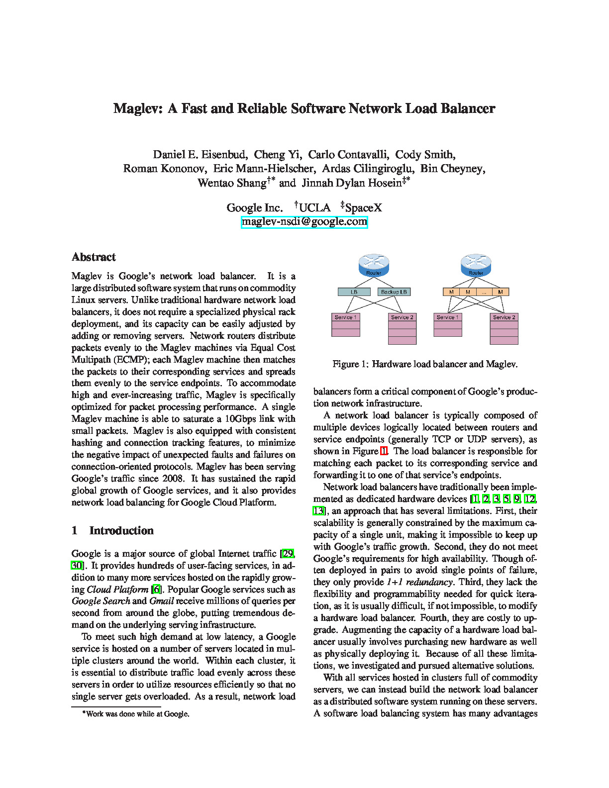 Maglev A Fast and Reliable Software Network Load Balancer