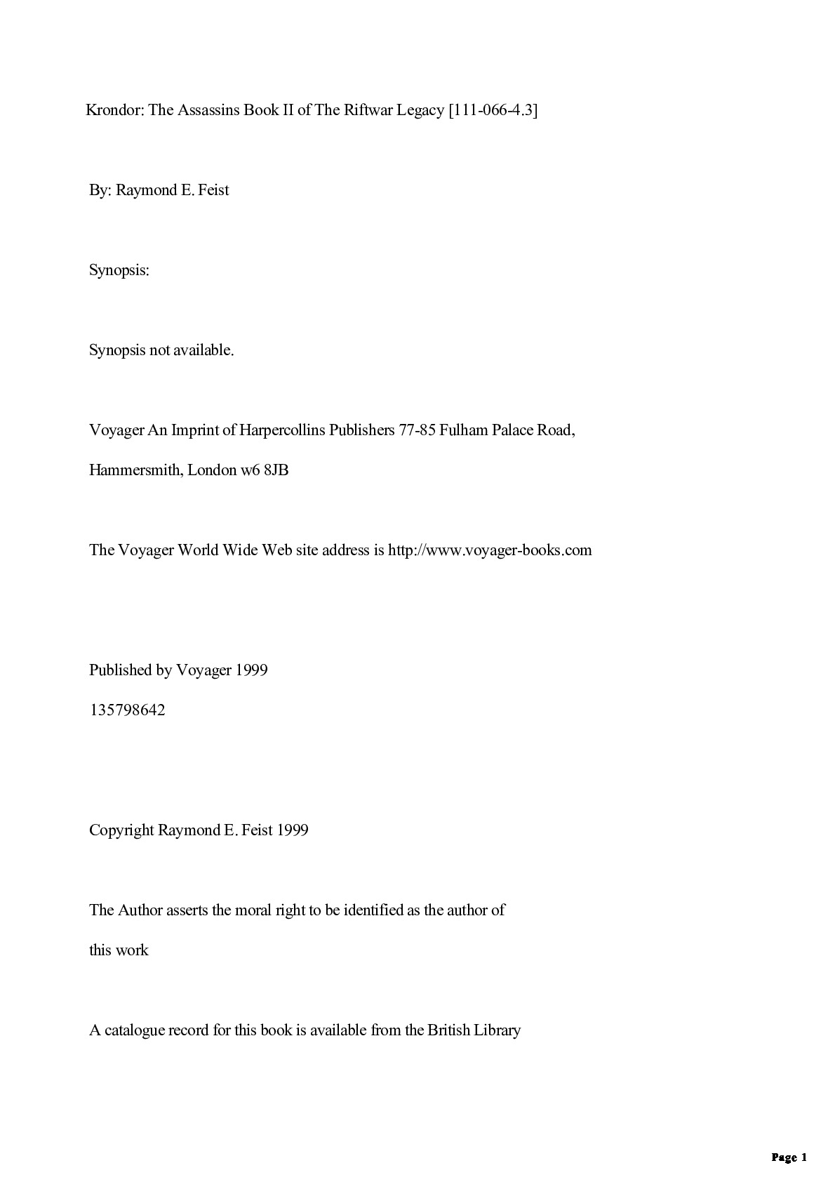 Raymond E. Feist – Riftwar Legacy 00 – Return to Krondor