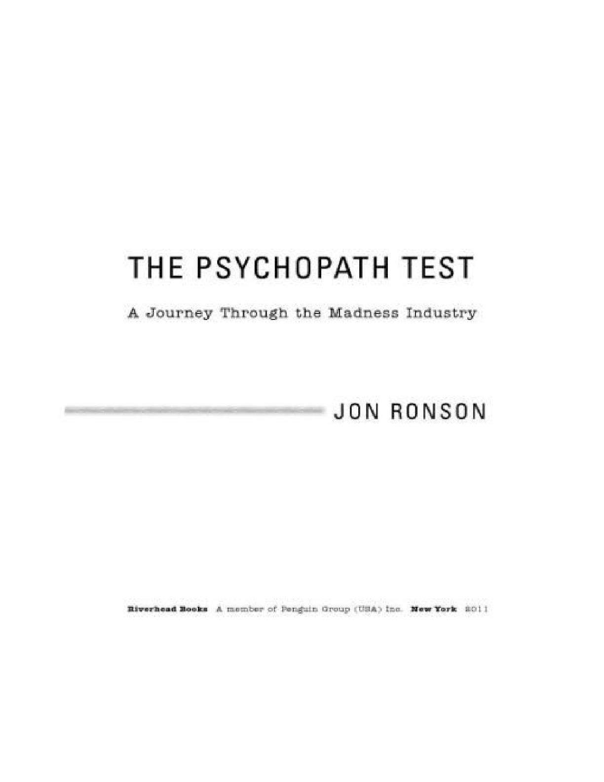 Psychopath Test_ A Journey Through the Madness Industry, The – Jon Ronson