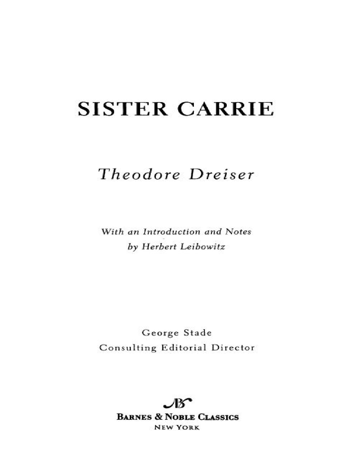 Sister Carrie (Barnes & Noble Classics Series) – Theodore Dreiser